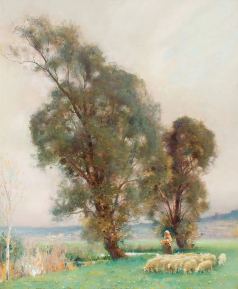 Paesaggio con pastorella e gregge